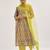 Lime Green Ethnic Motifs Printed Mirror Work A-Line Kurta & Trousers With Dupatta