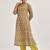 Lime Green Ethnic Motifs Printed Mirror Work A-Line Kurta & Trousers With Dupatta