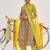 Lime Green Ethnic Motifs Printed Mirror Work A-Line Kurta & Trousers With Dupatta