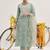 Sea Green Floral Embroidered Thread Work Straight Kurta With Trousers & Dupatta