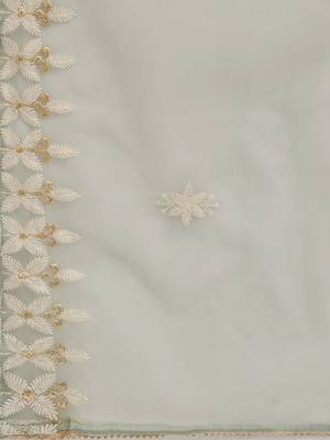 Sea Green Floral Embroidered Thread Work Straight Kurta With Trousers & Dupatta 3
