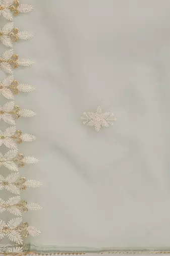 Sea Green Floral Embroidered Thread Work Straight Kurta With Trousers & Dupatta