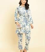 Floral Printed Shirt Collar Kurta With Trousers