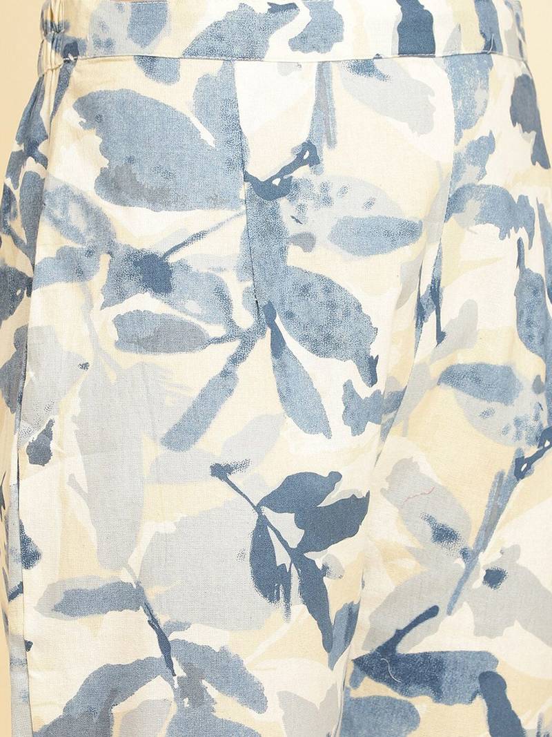 Floral Printed Shirt Collar Kurta With Trousers