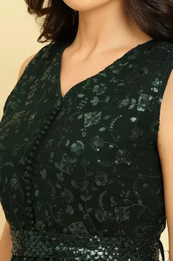 Women Embroidered Sequinned Anarkali Kurta With Sharara & Dupatta