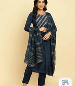 Floral Embroidered Beads & Stones Kurta With Trousers & Dupatta