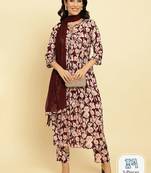 Floral Printed Pure Cotton Kurta With Trousers & Dupatta