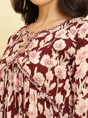 Floral Printed Pure Cotton Kurta With Trousers & Dupatta 2
