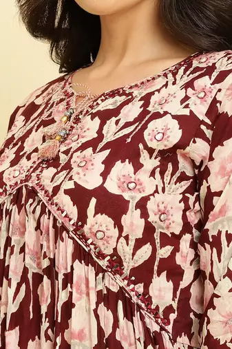 Floral Printed Pure Cotton Kurta With Trousers & Dupatta