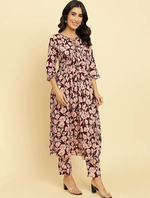 Floral Printed Pure Cotton Kurta With Trousers & Dupatta 4