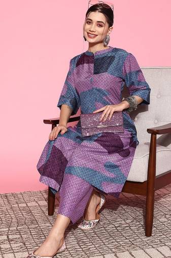 Abstract Printed Mandarin Collar Kurta with Palazzos