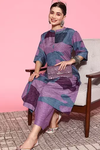 Abstract Printed Mandarin Collar Kurta with Palazzos