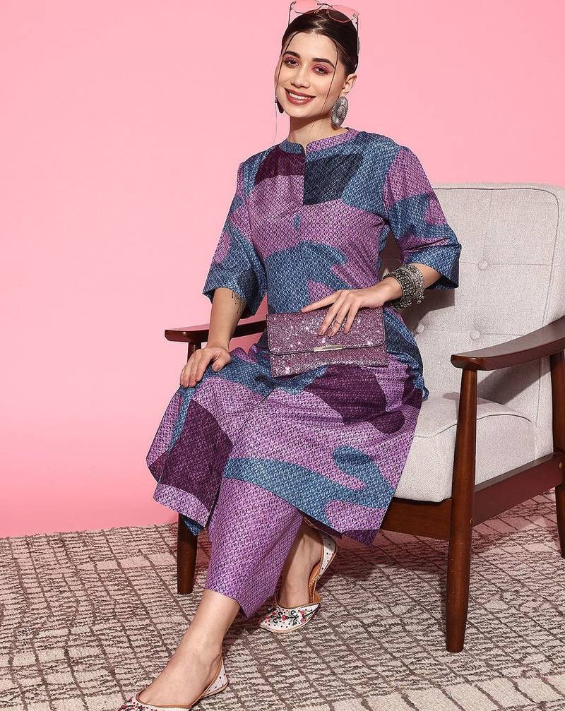 Abstract Printed Mandarin Collar Kurta with Palazzos