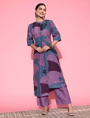 Abstract Printed Mandarin Collar Kurta with Palazzos 3