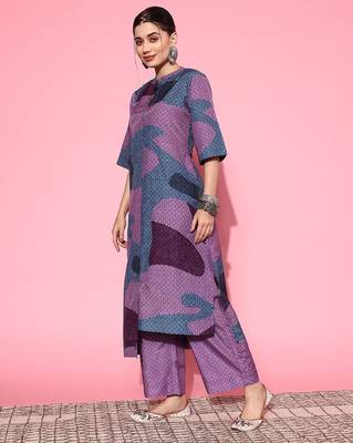 Abstract Printed Mandarin Collar Kurta with Palazzos 4