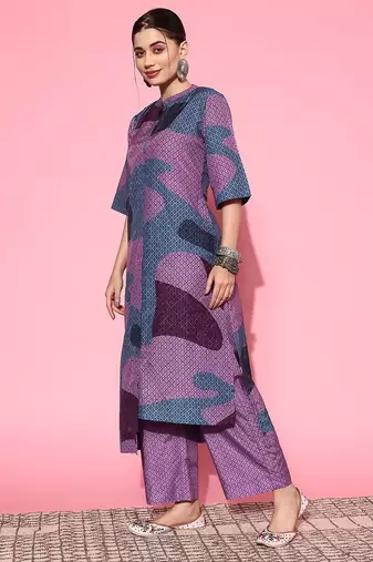 Abstract Printed Mandarin Collar Kurta with Palazzos