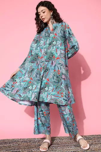 Women Abstract Printed Regular A-Line Kurta with Trousers