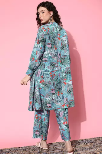 Women Abstract Printed Regular A-Line Kurta with Trousers