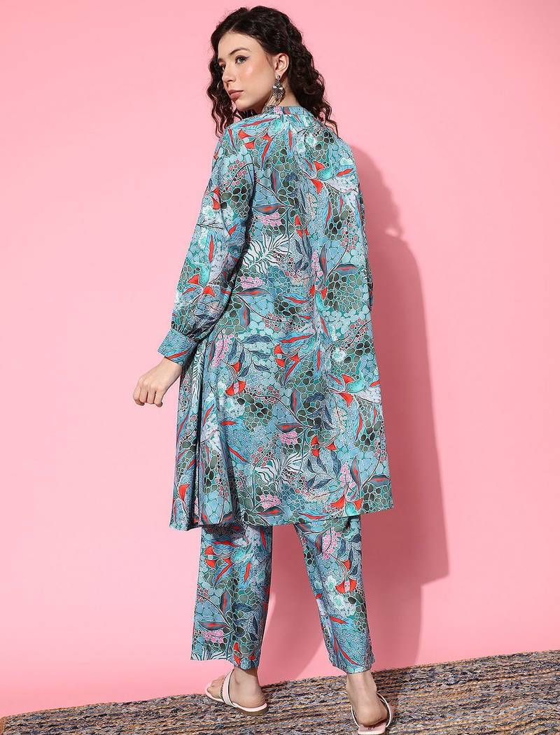 Women Abstract Printed Regular A-Line Kurta with Trousers