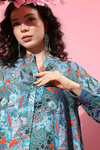 Women Abstract Printed Regular A-Line Kurta with Trousers