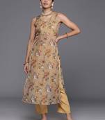 Floral Printed High Slit Fusion Kurta with Trousers