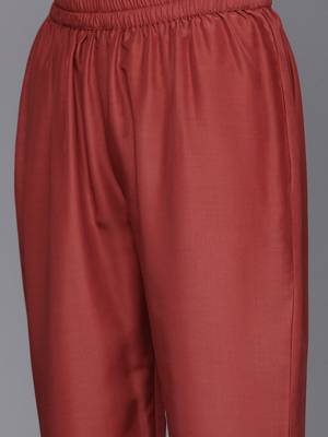 Women Rust Yoke Design Zari Kurta with Trousers & Dupatta 3