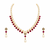 Pearl & ruby stone necklace & earrings jewellery set gold-tone setting, drop pendant, bridal wear, includes earrings