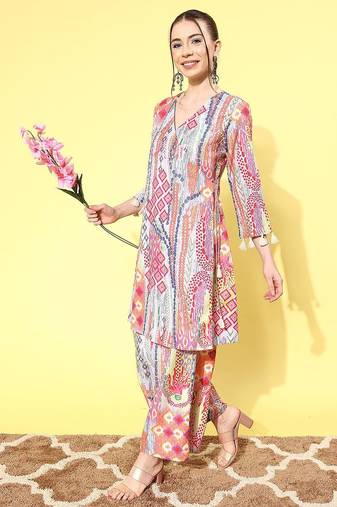 Women Printed Angrakha Kurta with Palazzos