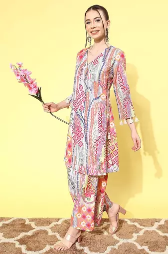 Women Printed Angrakha Kurta with Palazzos