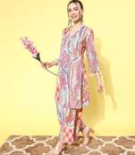 Women Printed Angrakha Kurta with Palazzos
