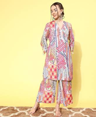 Women Printed Angrakha Kurta with Palazzos 2