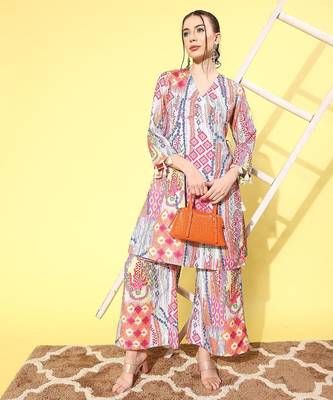 Women Printed Angrakha Kurta with Palazzos 3
