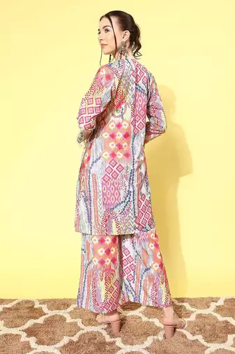 Women Printed Angrakha Kurta with Palazzos