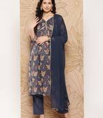 Women Floral Printed Sequinned Pure Cotton Kurta with Trousers & With Dupatta