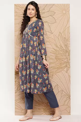 Women Floral Printed Sequinned Pure Cotton Kurta with Trousers & With Dupatta