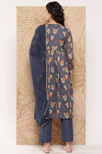 Women Floral Printed Sequinned Pure Cotton Kurta with Trousers & With Dupatta