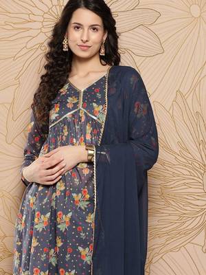Women Floral Printed Sequinned Pure Cotton Kurta with Trousers & With Dupatta 6