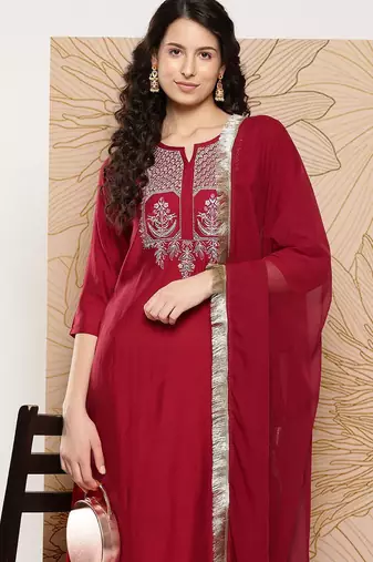 Women Ethnic Motifs Embroidered Sequinned Kurta with Trousers & With Dupatta