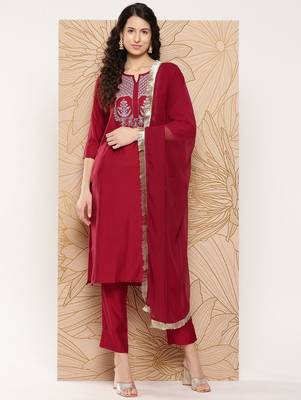 Women Ethnic Motifs Embroidered Sequinned Kurta with Trousers & With Dupatta 1