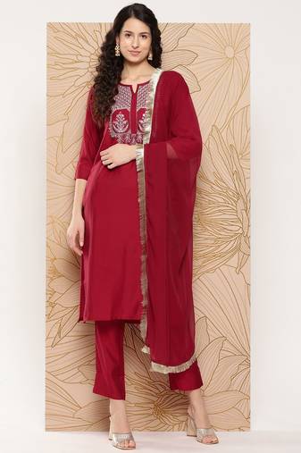 Women Ethnic Motifs Embroidered Sequinned Kurta with Trousers & With Dupatta