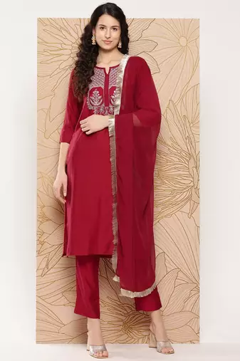 Women Ethnic Motifs Embroidered Sequinned Kurta with Trousers & With Dupatta