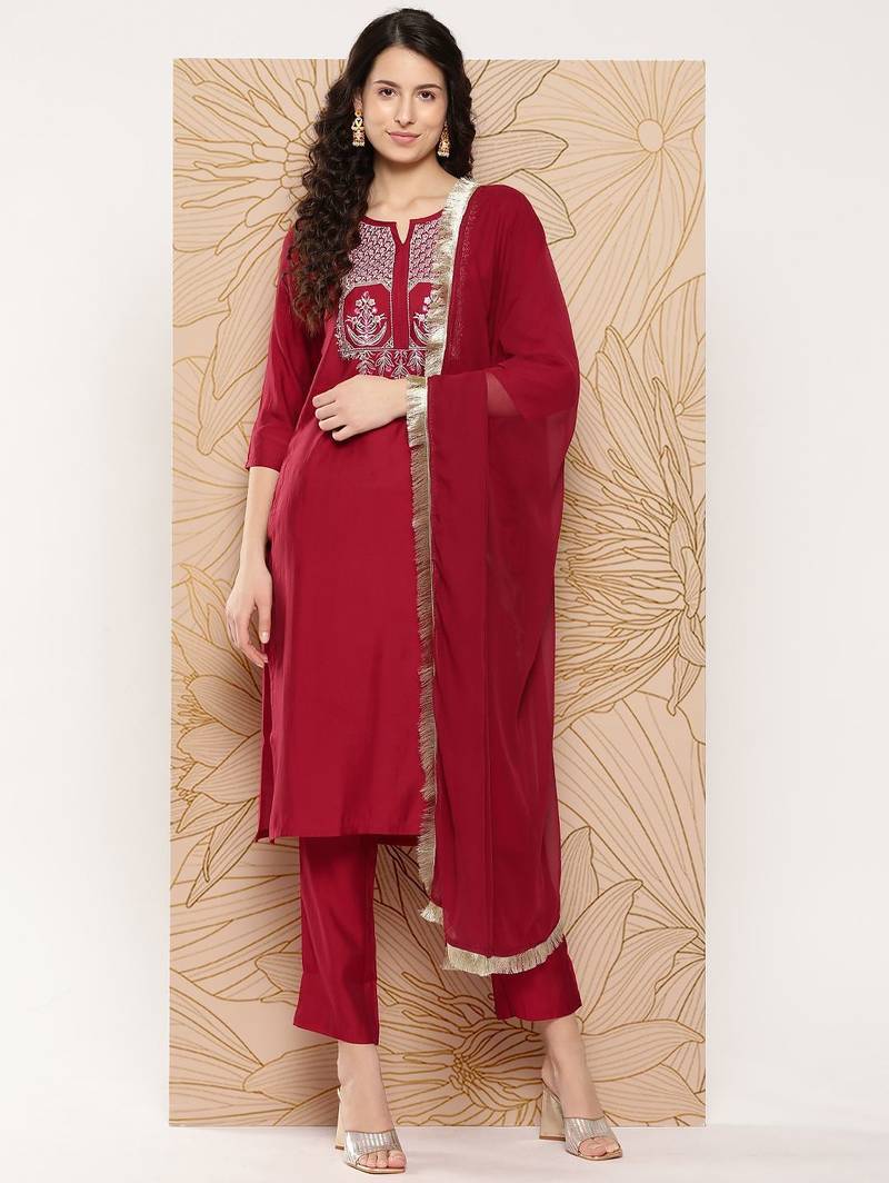 Women Ethnic Motifs Embroidered Sequinned Kurta with Trousers & With Dupatta