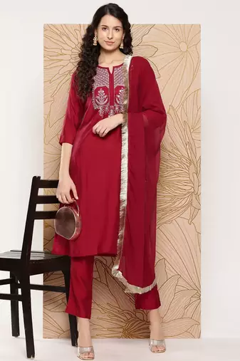 Women Ethnic Motifs Embroidered Sequinned Kurta with Trousers & With Dupatta