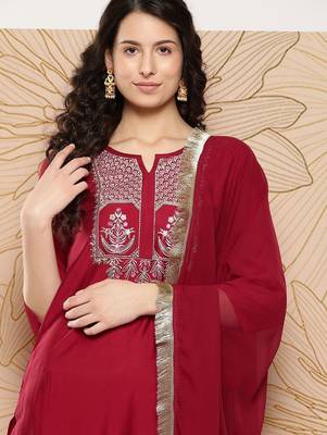 Women Ethnic Motifs Embroidered Sequinned Kurta with Trousers & With Dupatta 6