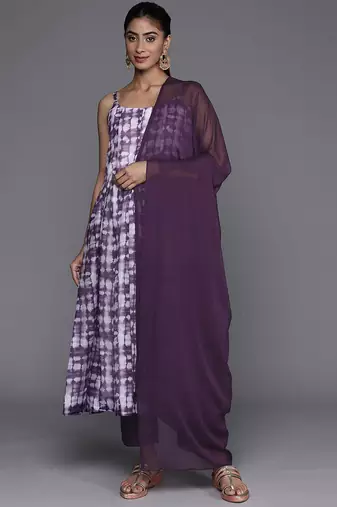 Printed Chanderi Silk Kurta with Trousers & Dupatta