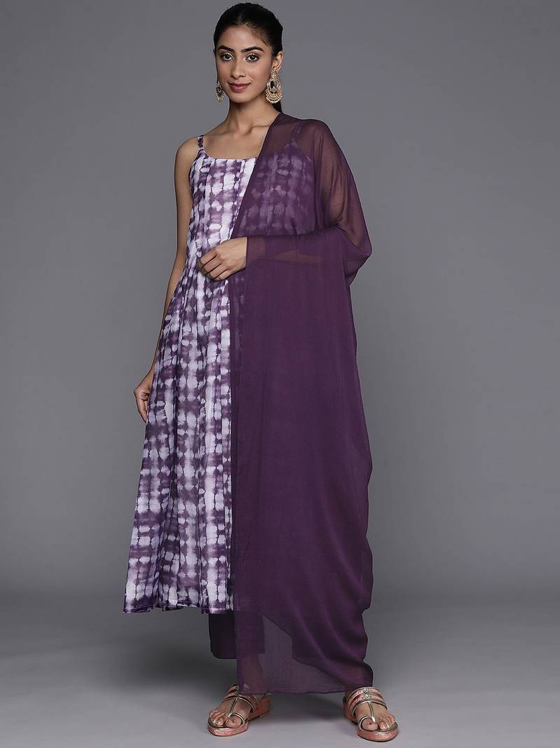 Printed Chanderi Silk Kurta with Trousers & Dupatta