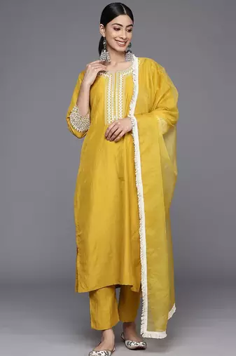 Women Ethnic Motifs Embroidered Thread Work Kurta with Trousers & With Dupatta