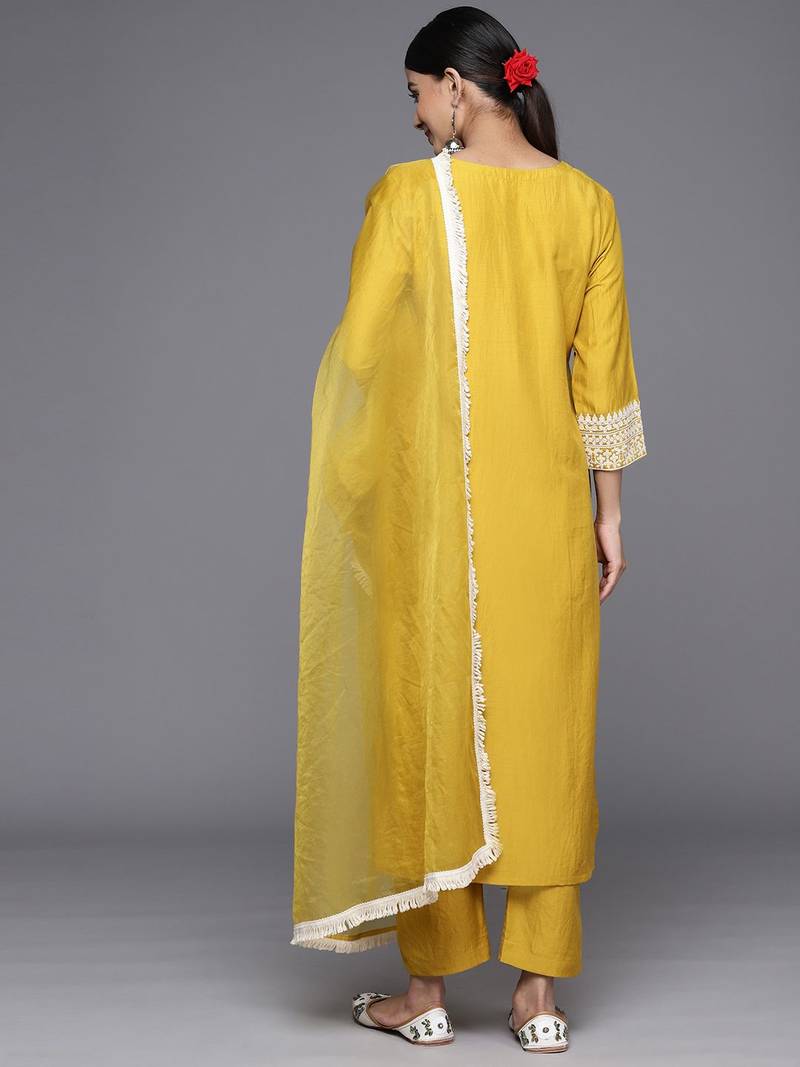 Women Ethnic Motifs Embroidered Thread Work Kurta with Trousers & With Dupatta