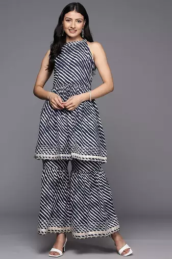 Leheriya Dyed Gotta Patti Kurti With Sharara
