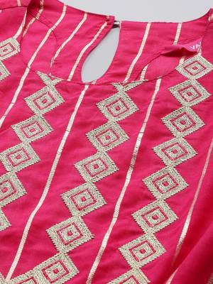 Striped Thread Work Chanderi Silk Kaftan Kurta with Trousers 2